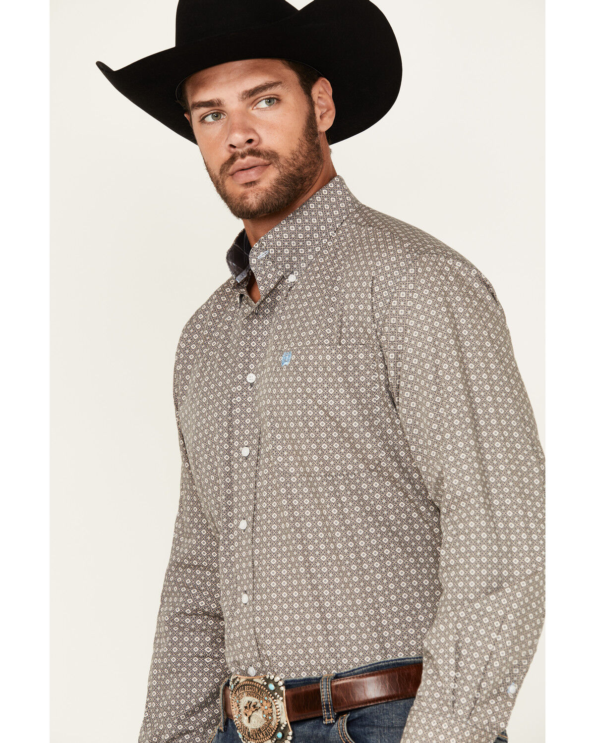 Image #2 - Cinch Men's Geo Print Long Sleeve Button-Down Western Shirt, Blue, hi-res