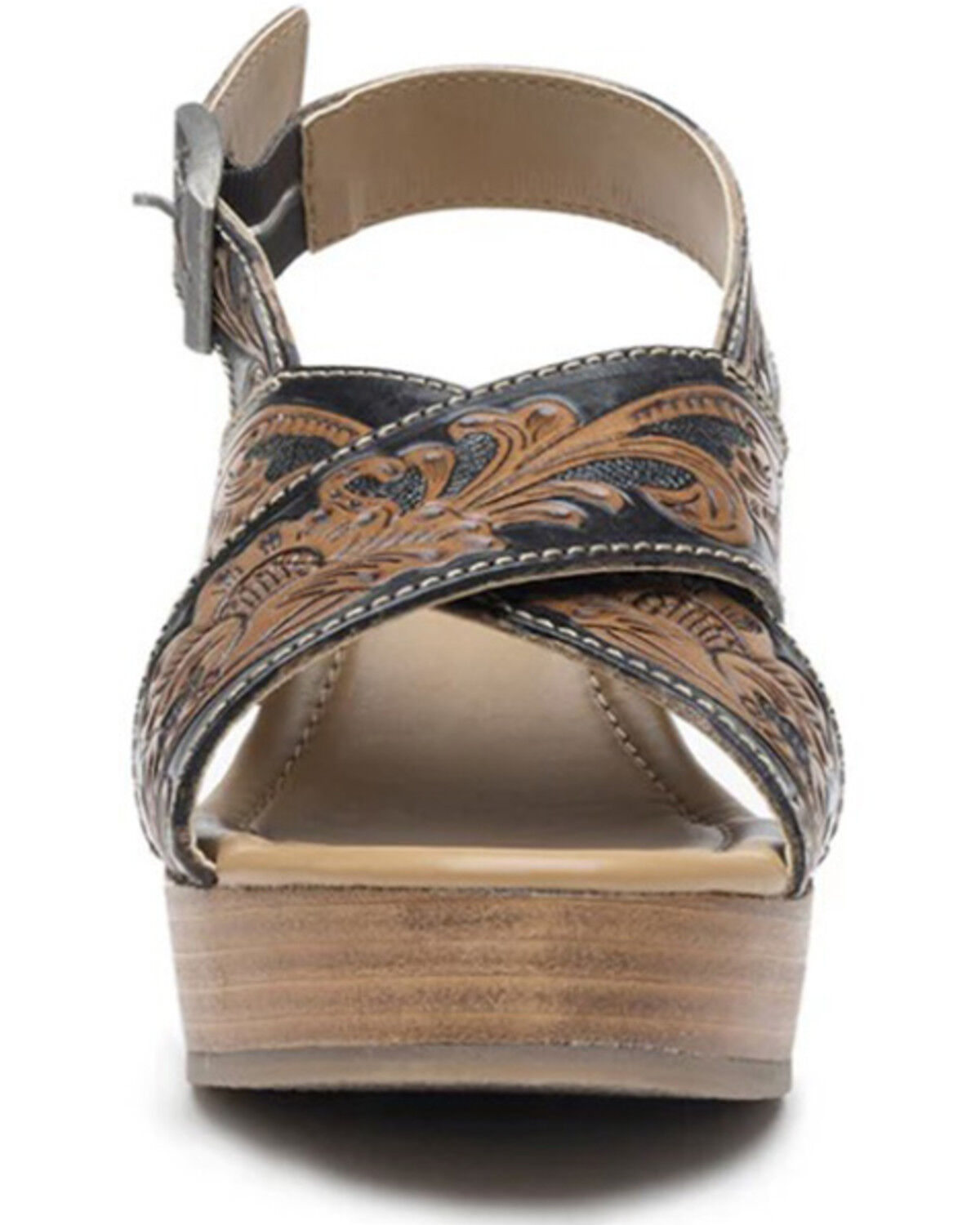 Image #3 - Myra Bag Women's Flower Ridge Hand-Tooled Sandals, Brown, hi-res
