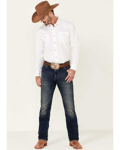 Image #2 - Roper Men's Amarillo Collection Solid Long Sleeve Western Shirt, White, hi-res