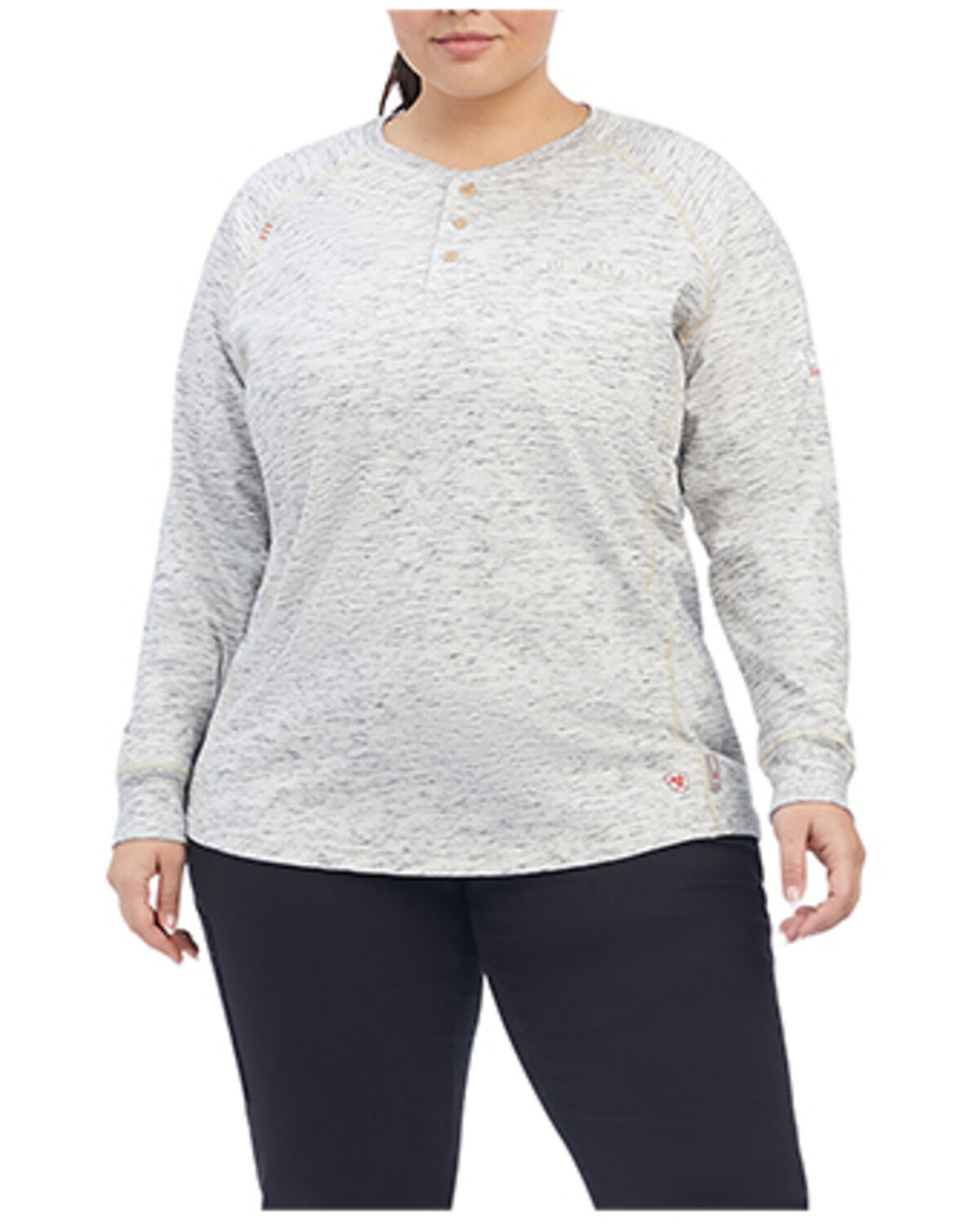 Image #1 - Ariat Women's FR Air Henley Long Sleeve Work Pocket Shirt - Plus, Heather Grey, hi-res