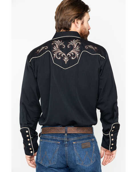 Image #2 - Scully Men's Embroidered Long Sleeve Western Shirt , Black, hi-res