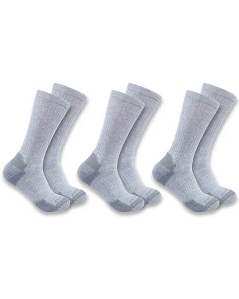 Image #1 - Carhartt Men's Midweight Crew Socks - 3-Pack, Grey, hi-res