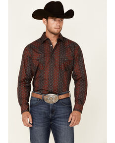 Rough Stock By Panhandle Men's Burgundy Ombre Stripe Long Sleeve Snap Western Shirt , Burgundy, hi-res
