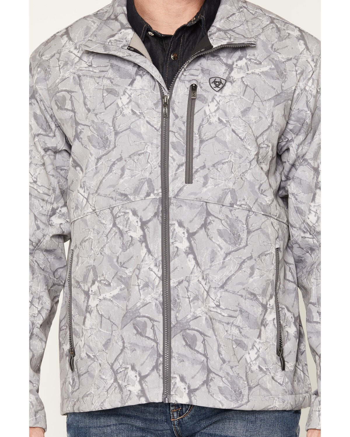 Image #3 - Ariat Men's Camo Print Logo Softshell Jacket, Grey, hi-res