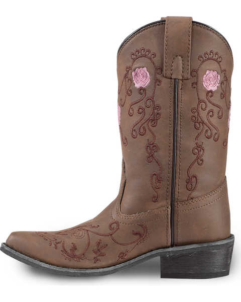 Image #3 - Shyanne Girls' Floral Embroidered Western Boots - Pointed Toe, Brown, hi-res