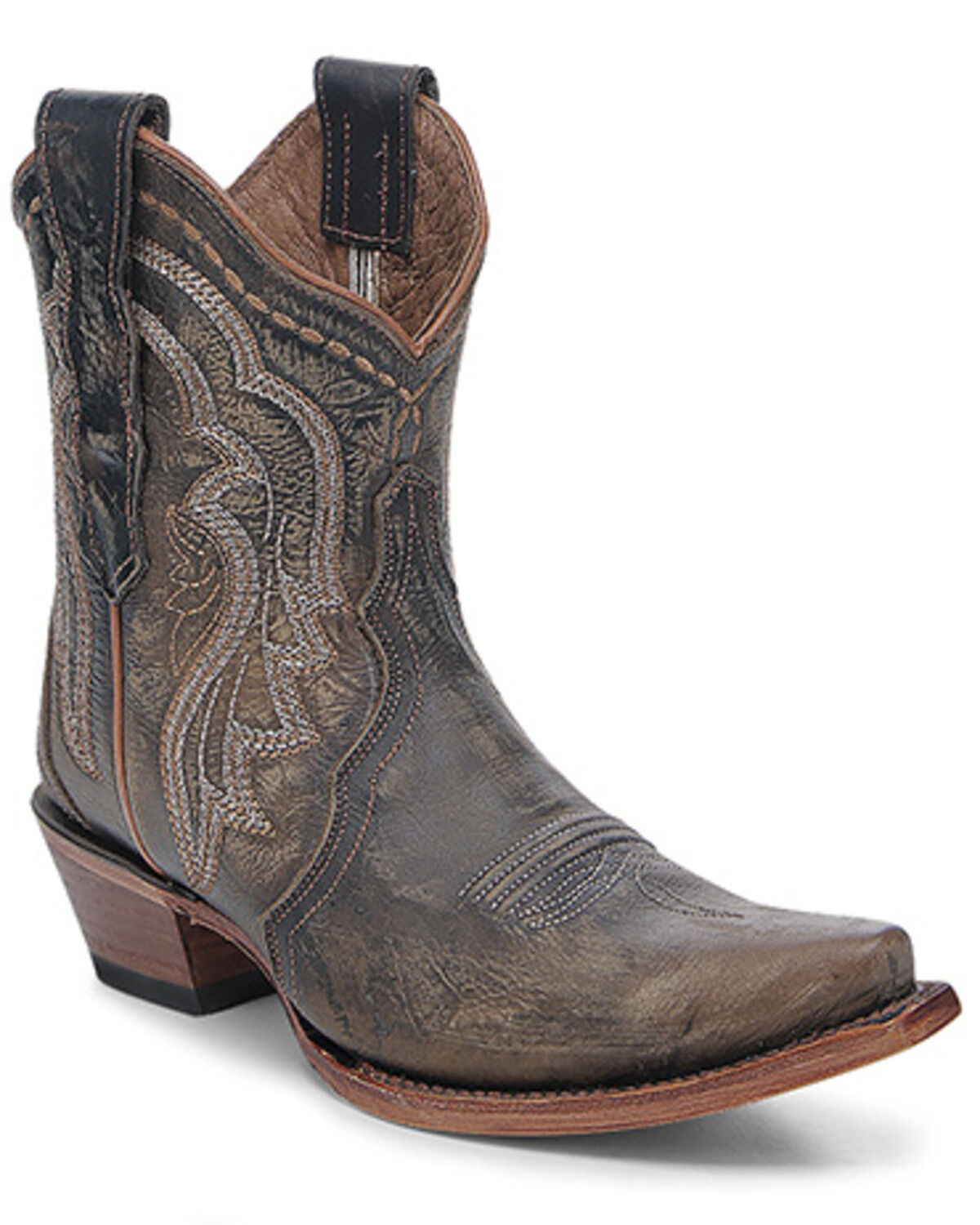 Image #1 - Circle G Women's Embroidered Western Booties - Snip Toe, Chocolate, hi-res