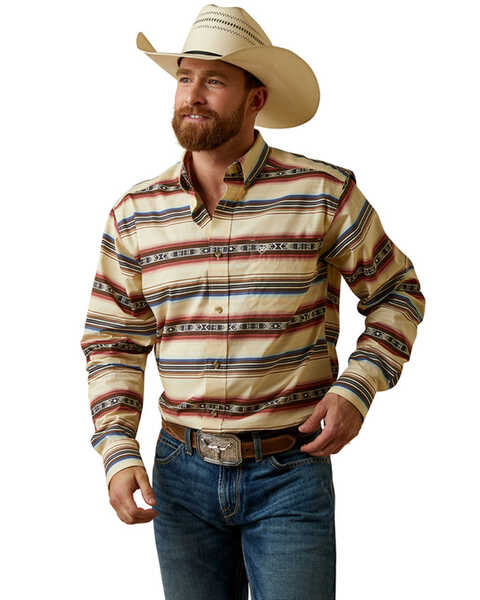 Image #2 - Ariat Men's Team Darren Southwestern Long Sleeve Button-Down Performance Western Shirt , Sand, hi-res