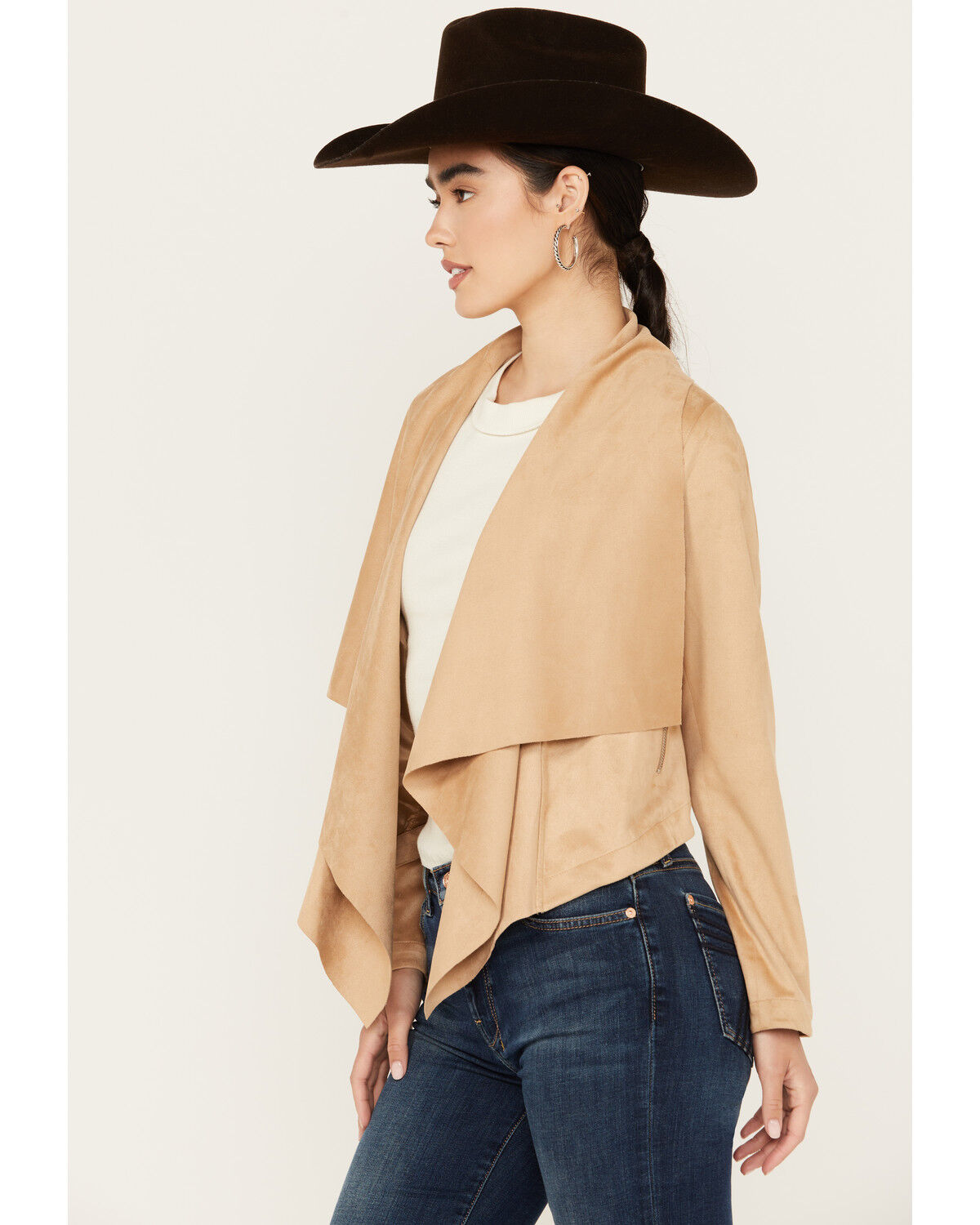 Image #2 - Shyanne Women's Faux Suede Cascade Collar Moto Jacket, Beige, hi-res