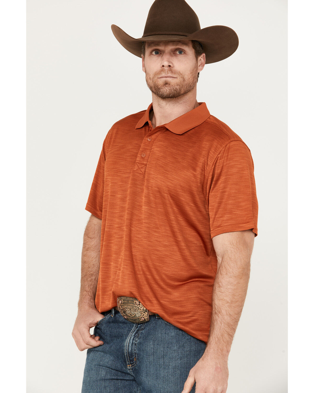 Image #2 - RANK 45® Men's Hardin Western Polo, Brown, hi-res