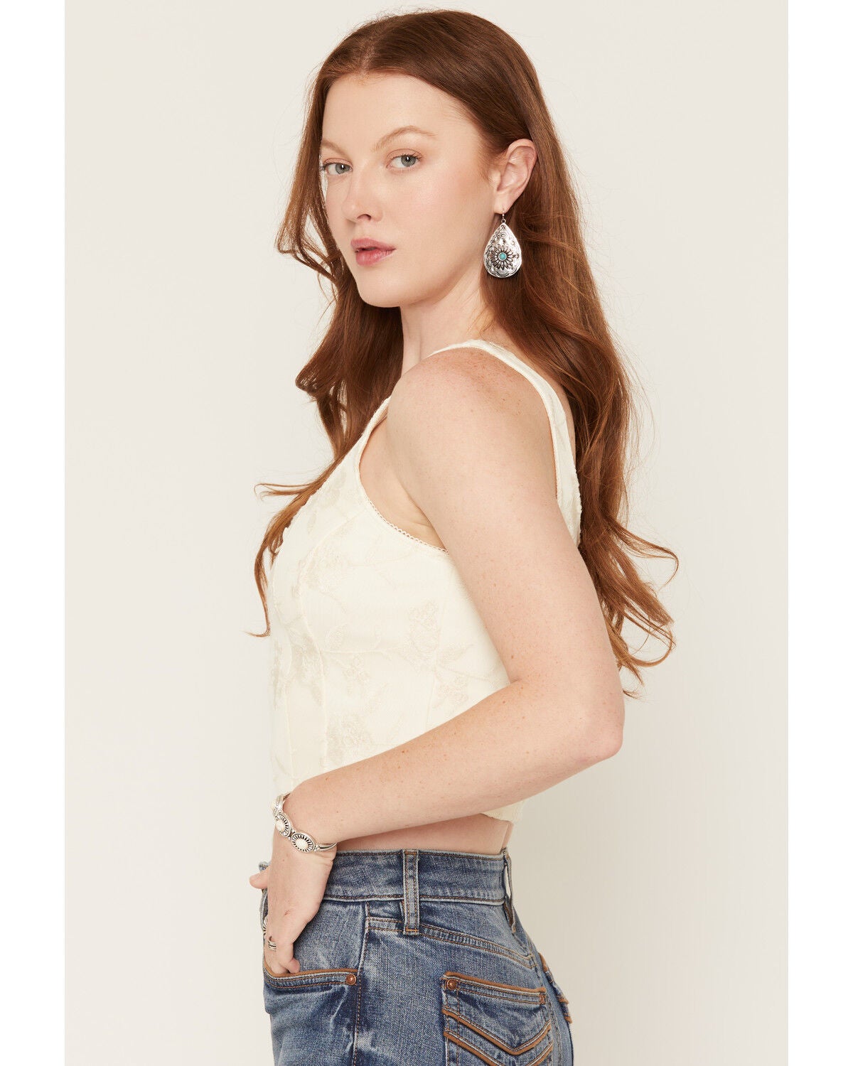Image #2 - Originality Women's Embroidered Mesh Corset Top, Cream, hi-res