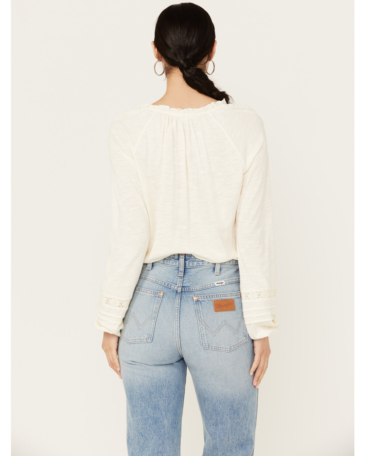 Image #4 - Jolt Women's Egret Lace Trim Button Down Long Sleeve Top, Cream, hi-res