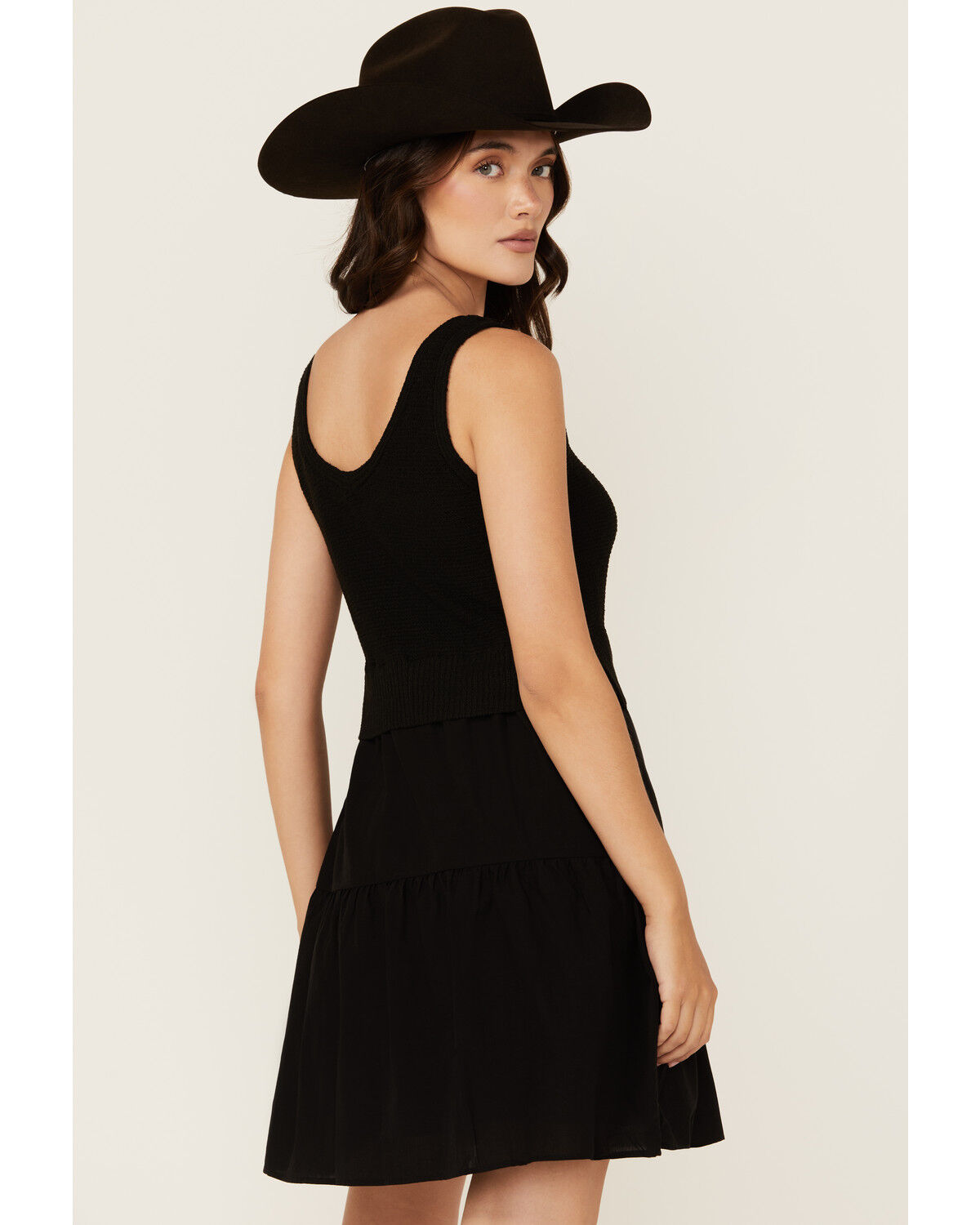 Image #4 - Revel Women's Knit Bodice Tiered Short Mini Dress, Black, hi-res