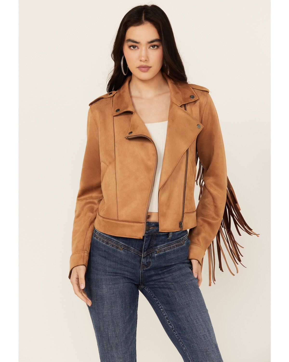 Idyllwind Women's Boxcroft Fringe Moto Jacket, Tan, hi-res