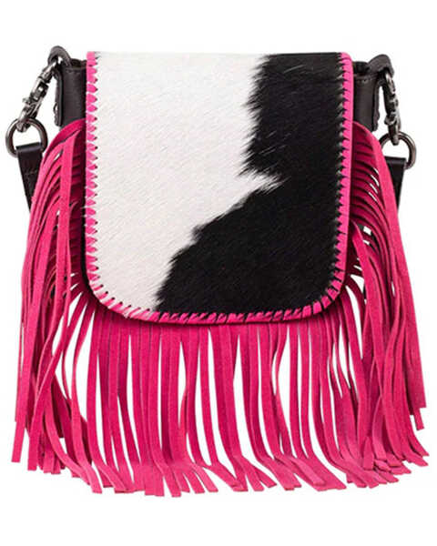 Montana West Women's Hair-On Fringe Crossbody Bag, Pink, hi-res