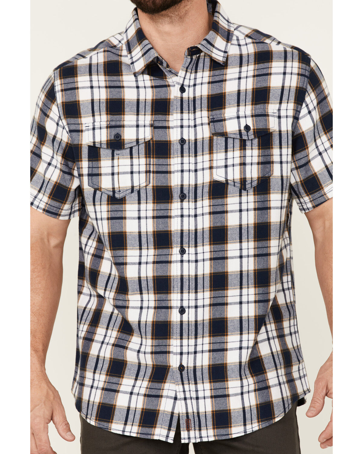Image #3 - Brothers and Sons Men's Large Plaid Short Sleeve Button-Down Western Shirt, Navy, hi-res