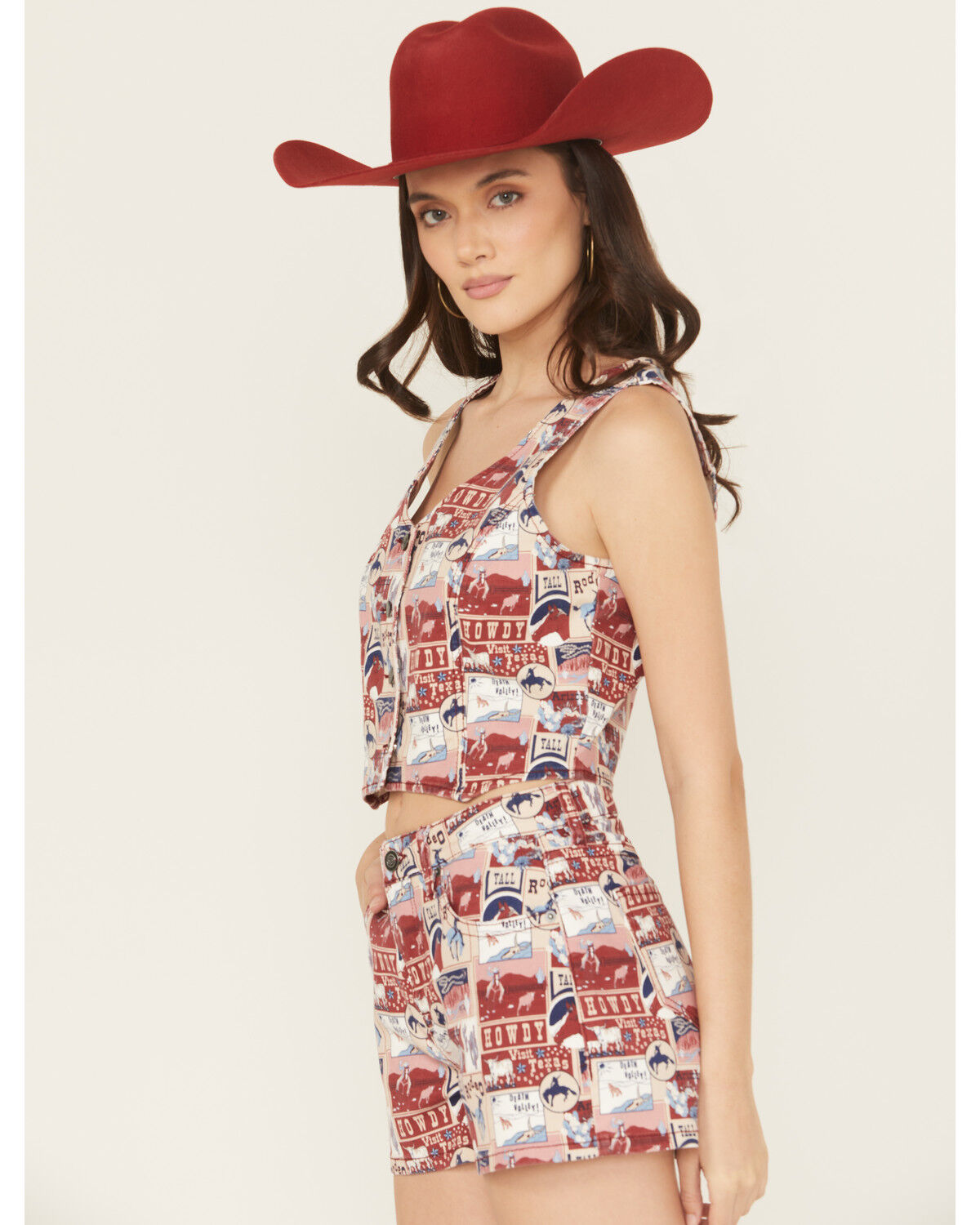 Image #2 - Rock & Roll Denim Women's Americana Print Button-Down Denim Vest, Red, hi-res