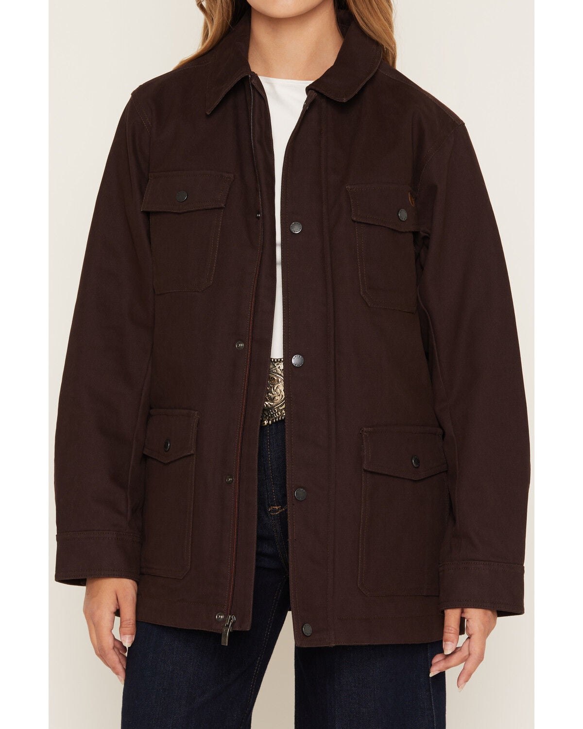 Image #3 - Ariat Women's Western Canvas Concealed Carry Chore Jacket, Chocolate, hi-res