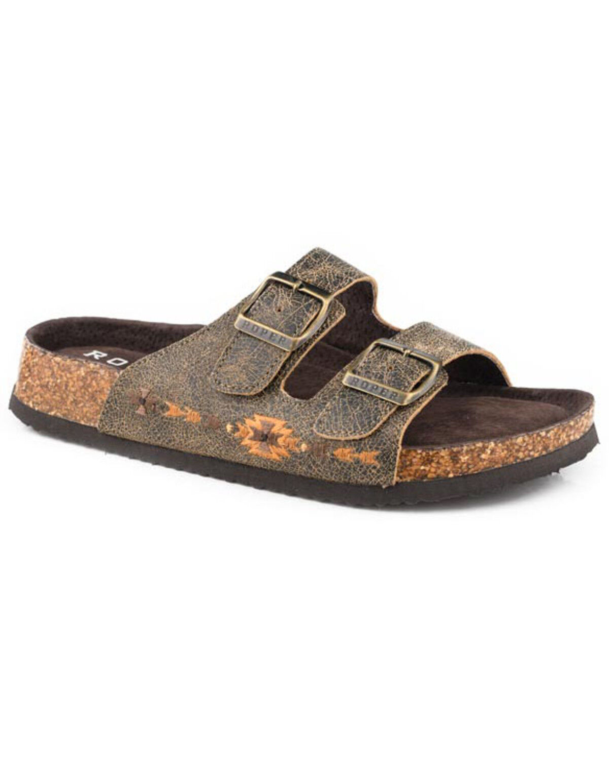Image #1 - Roper Women's Delilah Southwestern Embroidered Sandals, Brown, hi-res