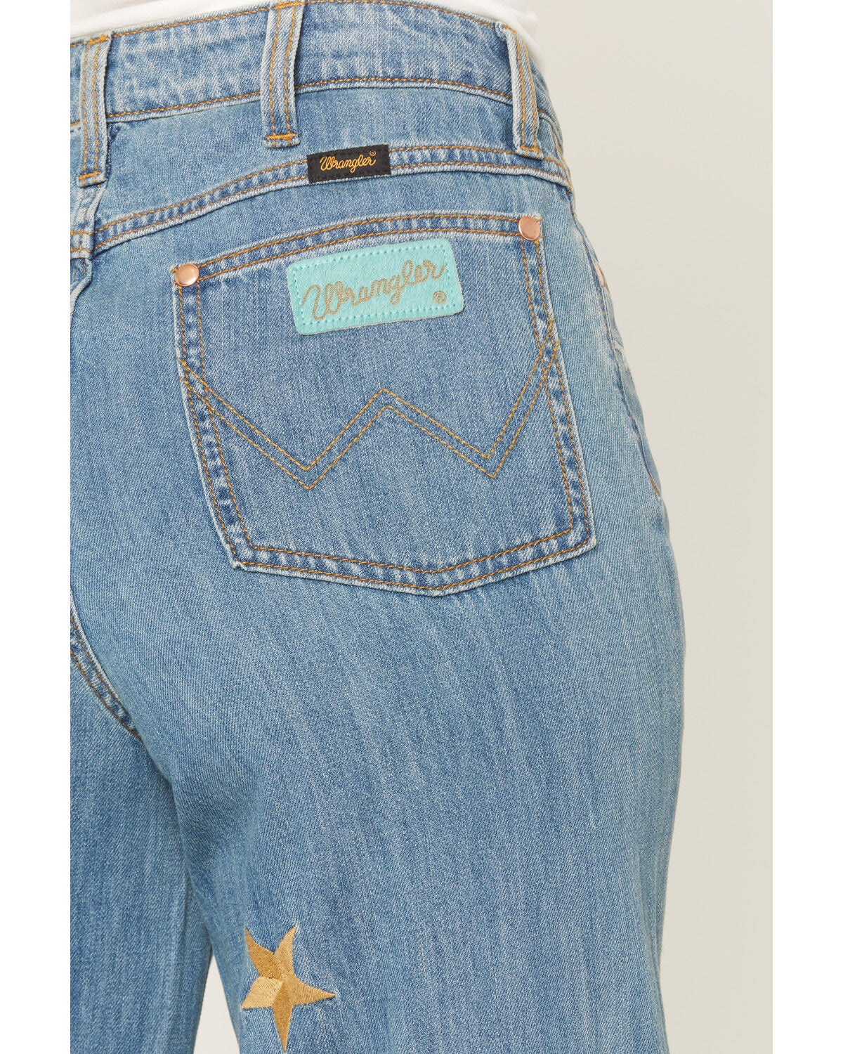Image #4 - Wrangler X Lainey Wilson Women's Medium Wash High Rise Embroidered Cheeky Wide Leg Denim Jeans, Medium Wash, hi-res