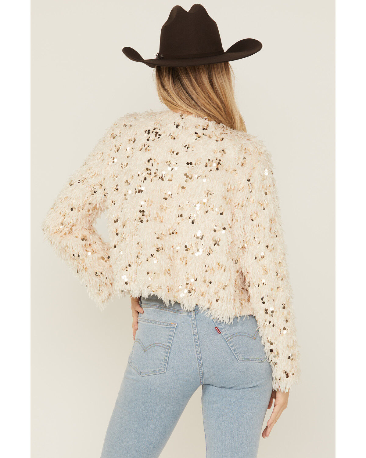 Image #4 - Skies are Blue Women's Feathered Cropped Jacket, Cream, hi-res