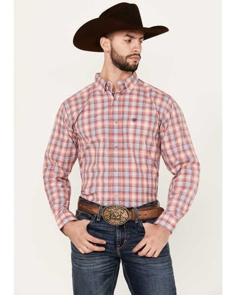 Ariat Men's Darvey Plaid Print Long Sleeve Button-Down Performance Western Shirt - Tall , Red, hi-res