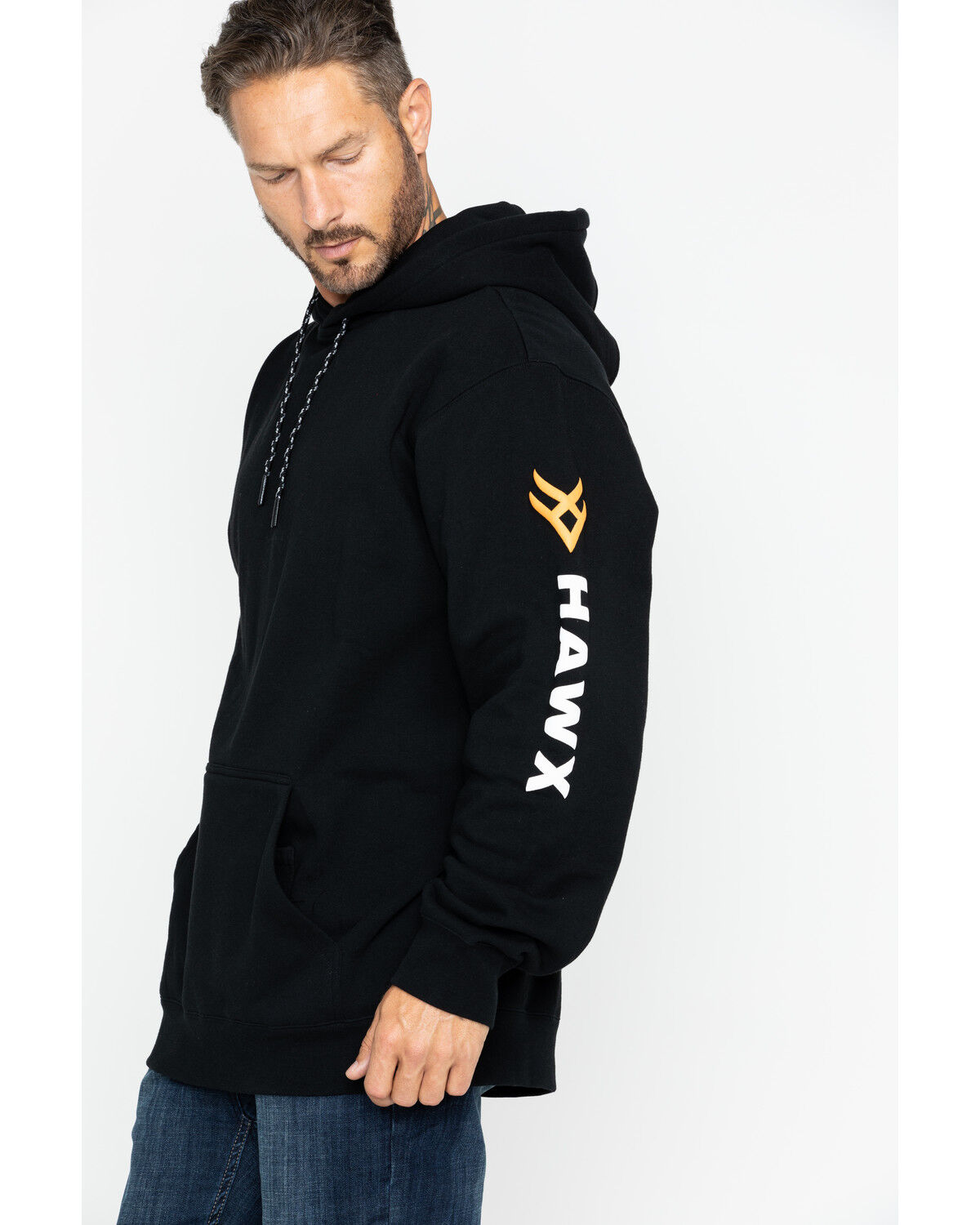 Image #4 - Hawx Men's Logo Sleeve Hooded Work Sweatshirt - Tall, Black, hi-res