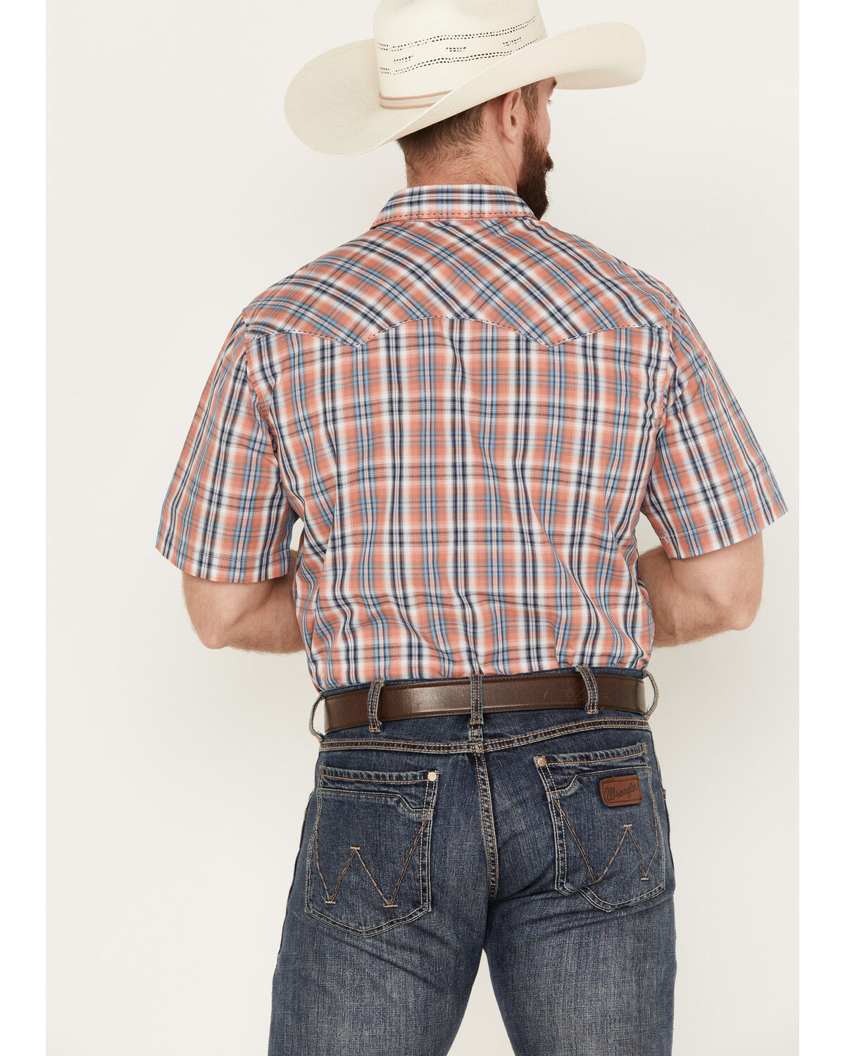 Image #4 - Wrangler Men's Fashion Plaid Print Short Sleeve Snap Western Shirt, Blue, hi-res