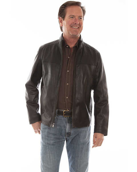 Scully Men's Black Lamb Leather Zip Front Jacket , Black, hi-res