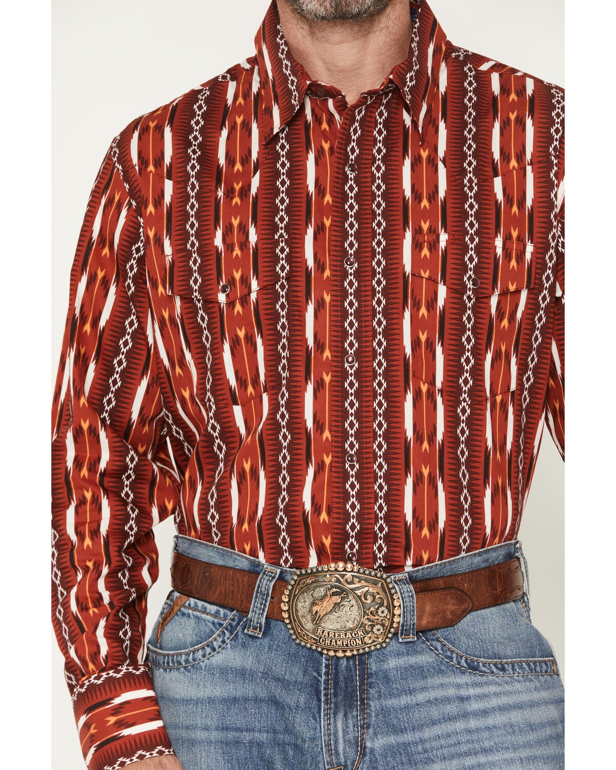 Image #3 - Wrangler Men's Checotah Southwestern Print Long Sleeve Snap Western Shirt, Red, hi-res
