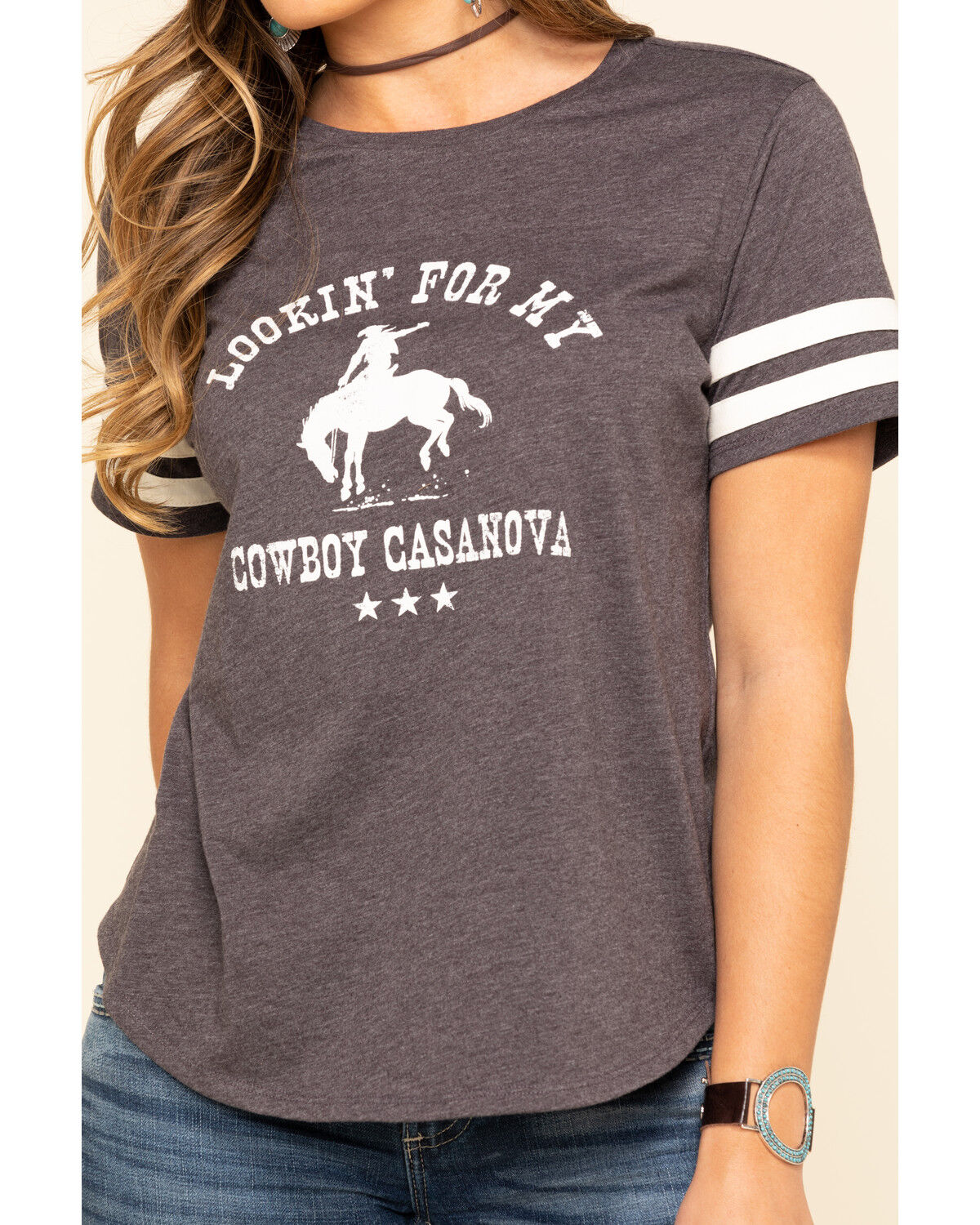 Image #4 - Cut & Paste Women's Cowboy Casanova Football Tee, Black, hi-res
