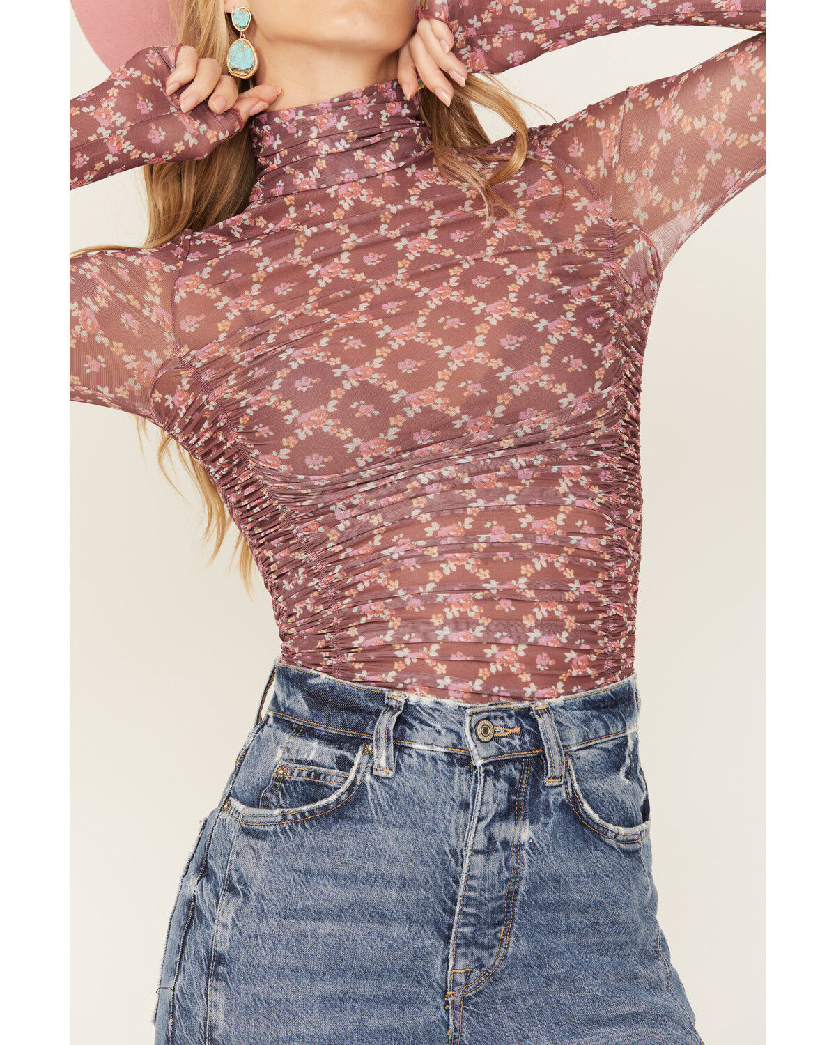 Image #3 - Free People Women's Under It All Printed Bodysuit, Rose, hi-res