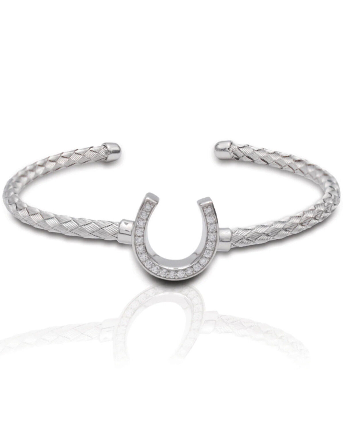 Image #1 - Kelly Herd Women's Silver Italian Weave Horseshoe Cuff Bracelet, No Color, hi-res