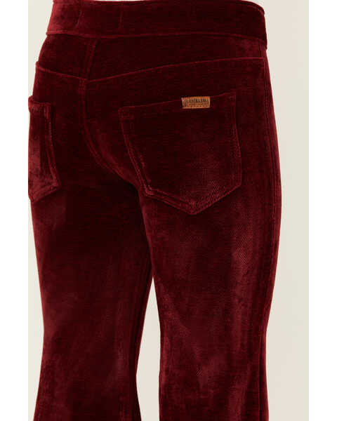 Image #4 - Rock & Roll Denim Girls' Velvet Stretch Button Flare Jeans , Red, hi-res