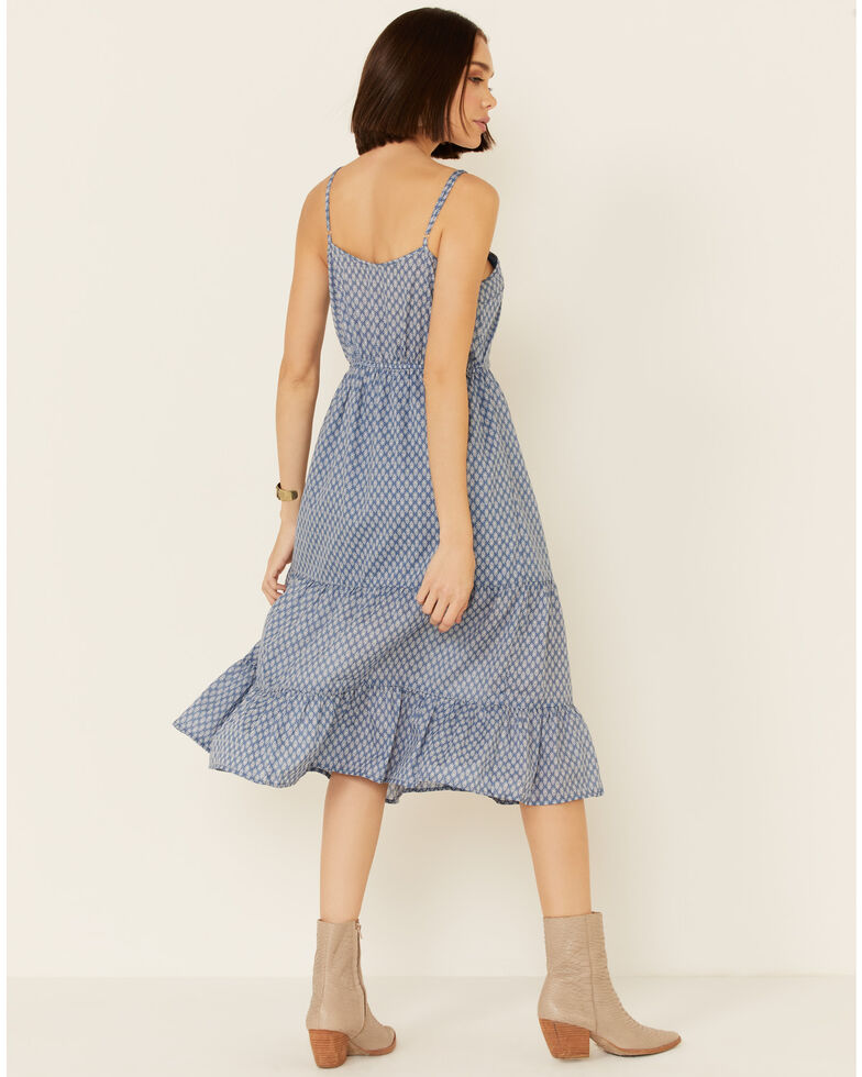 Very J Women's Geo Print Tiered Midi Dress, Blue, hi-res