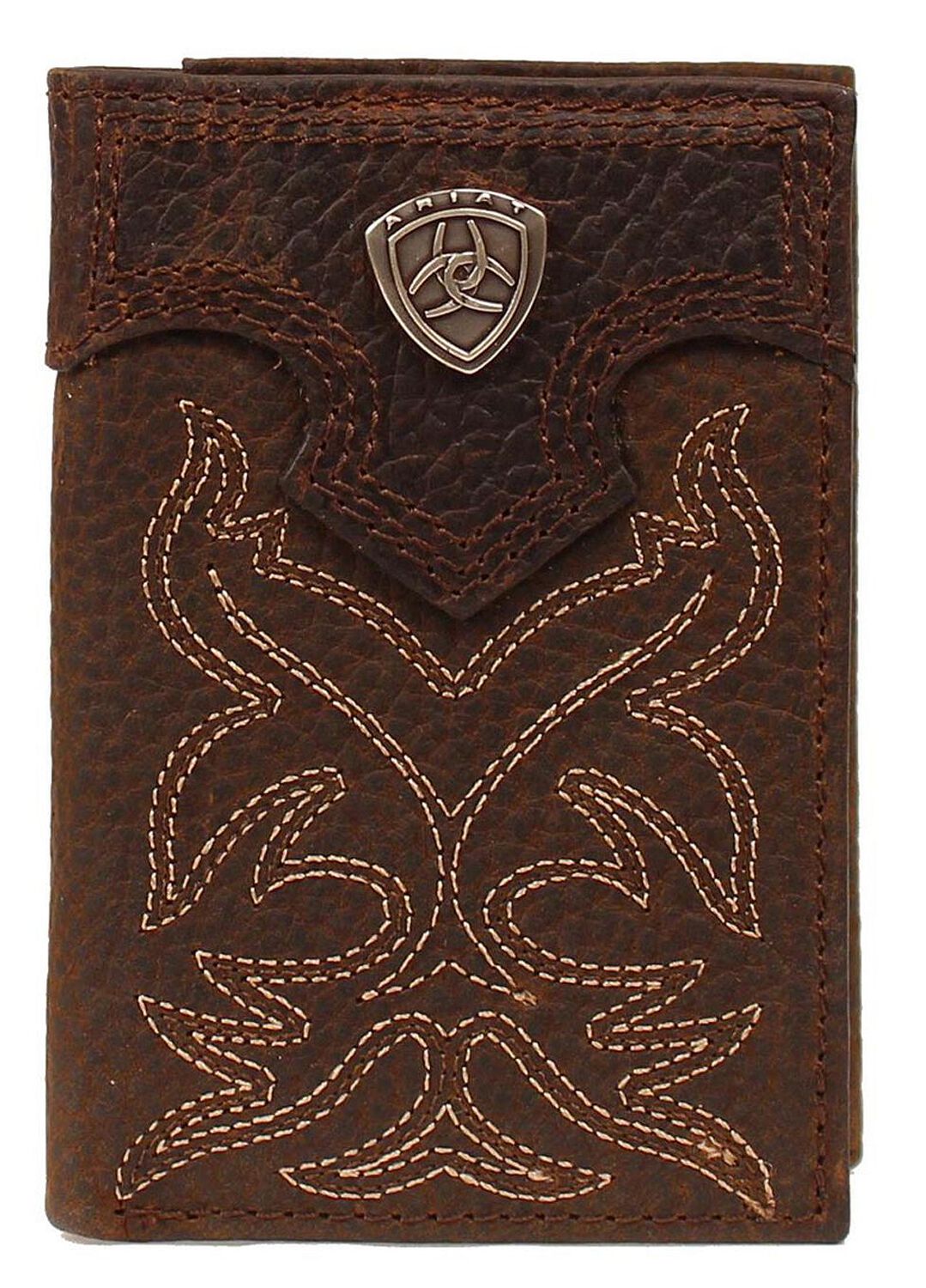 Image #1 - Ariat Men's Boot Stitched Tri-fold Wallet, Brown, hi-res