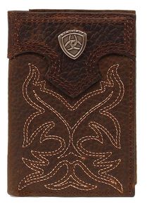 Ariat Boot Stitched Tri-fold Wallet, Brown, hi-res