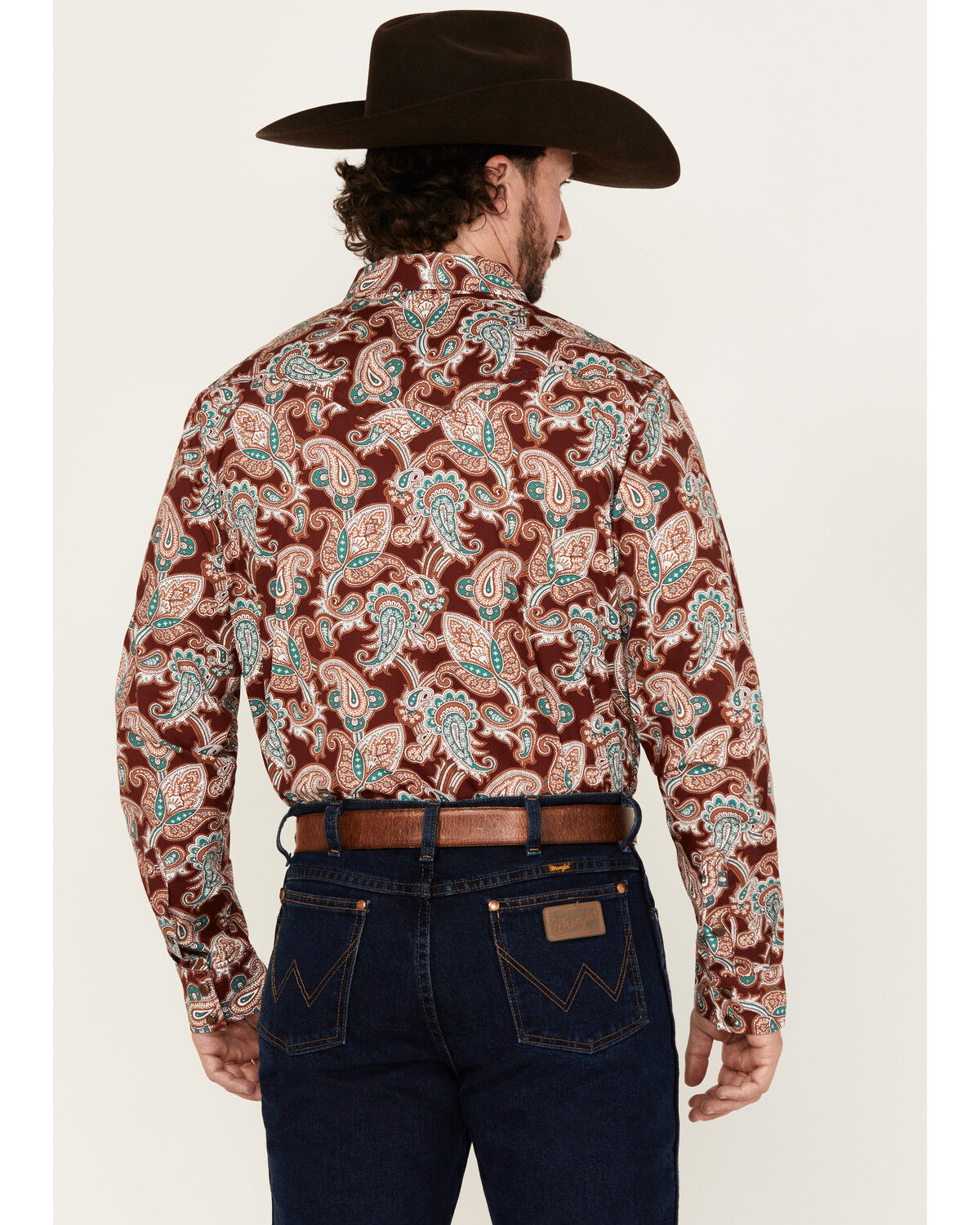 Image #4 - Cody James Men's Noah Paisley Print Long Sleeve Snap Western Shirt - Tall, Burgundy, hi-res