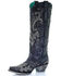 Image #2 - Corral Women's Tall Studded Overlay & Crystals Western Boots - Snip Toe, Black, hi-res