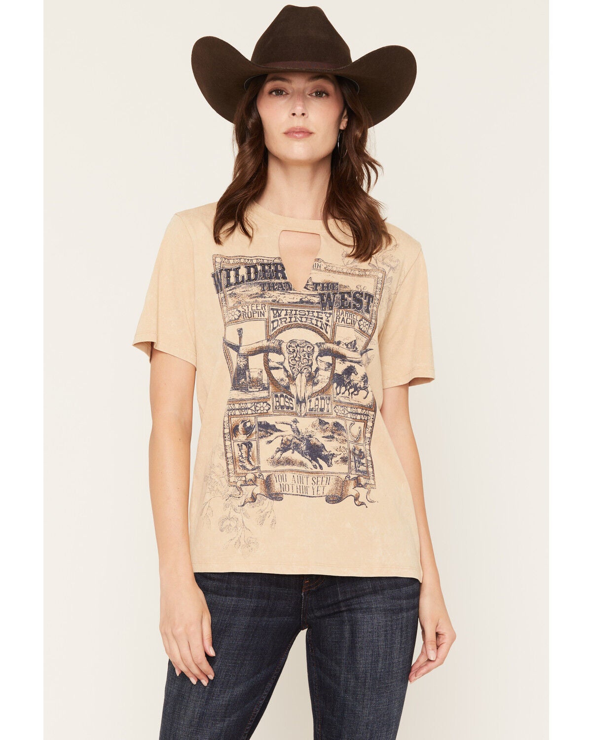 Idyllwind Women's Wilder Than The West Short Sleeve Graphic Tee, Khaki, hi-res