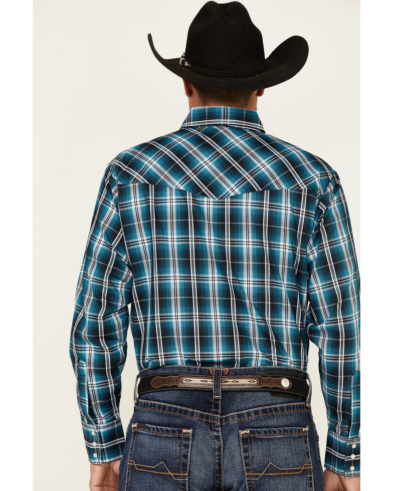 Ely Walker Men's Assorted Large Plaid Long Sleeve Snap Western Shirt , Teal, hi-res