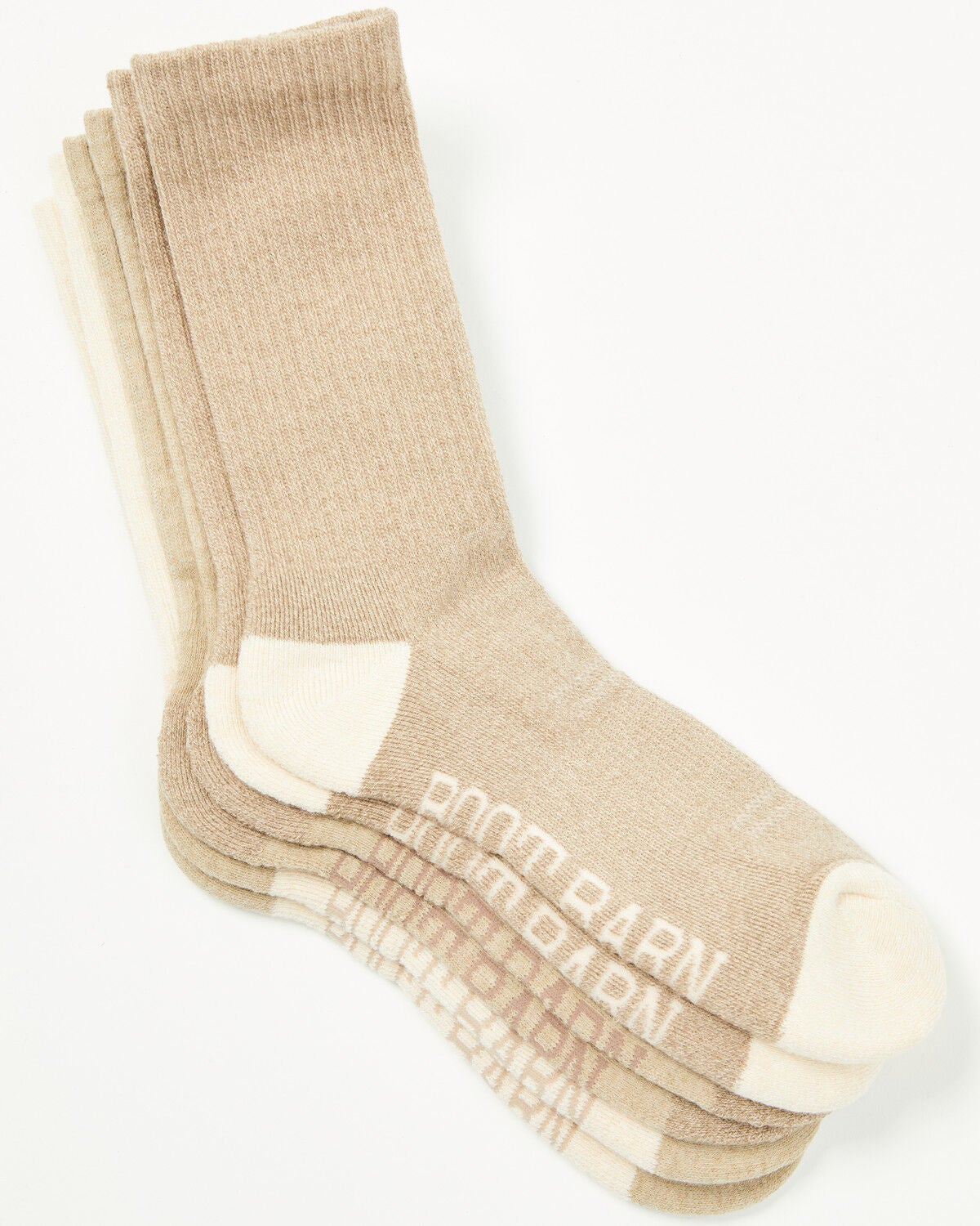 Boot Barn Women's Basic Crew Socks - 3 Pack, Tan, hi-res