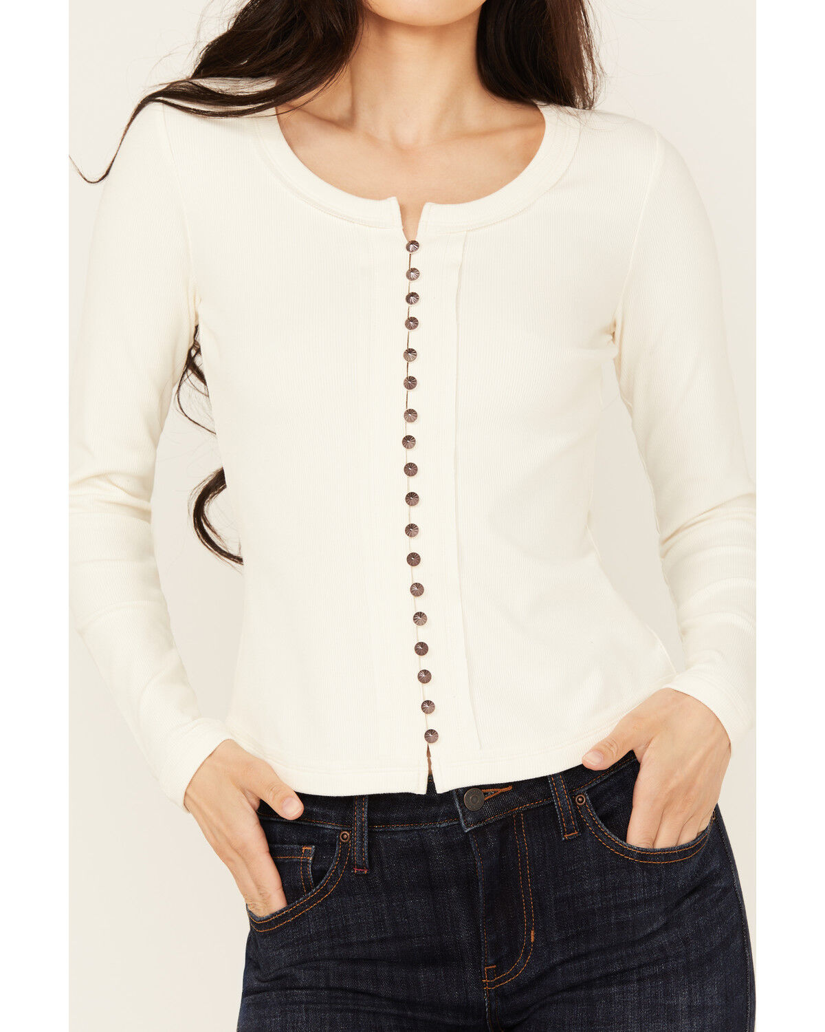 Image #3 - Idyllwind Women's Rib Knit Long Sleeve Button-Down Shirt, Ivory, hi-res