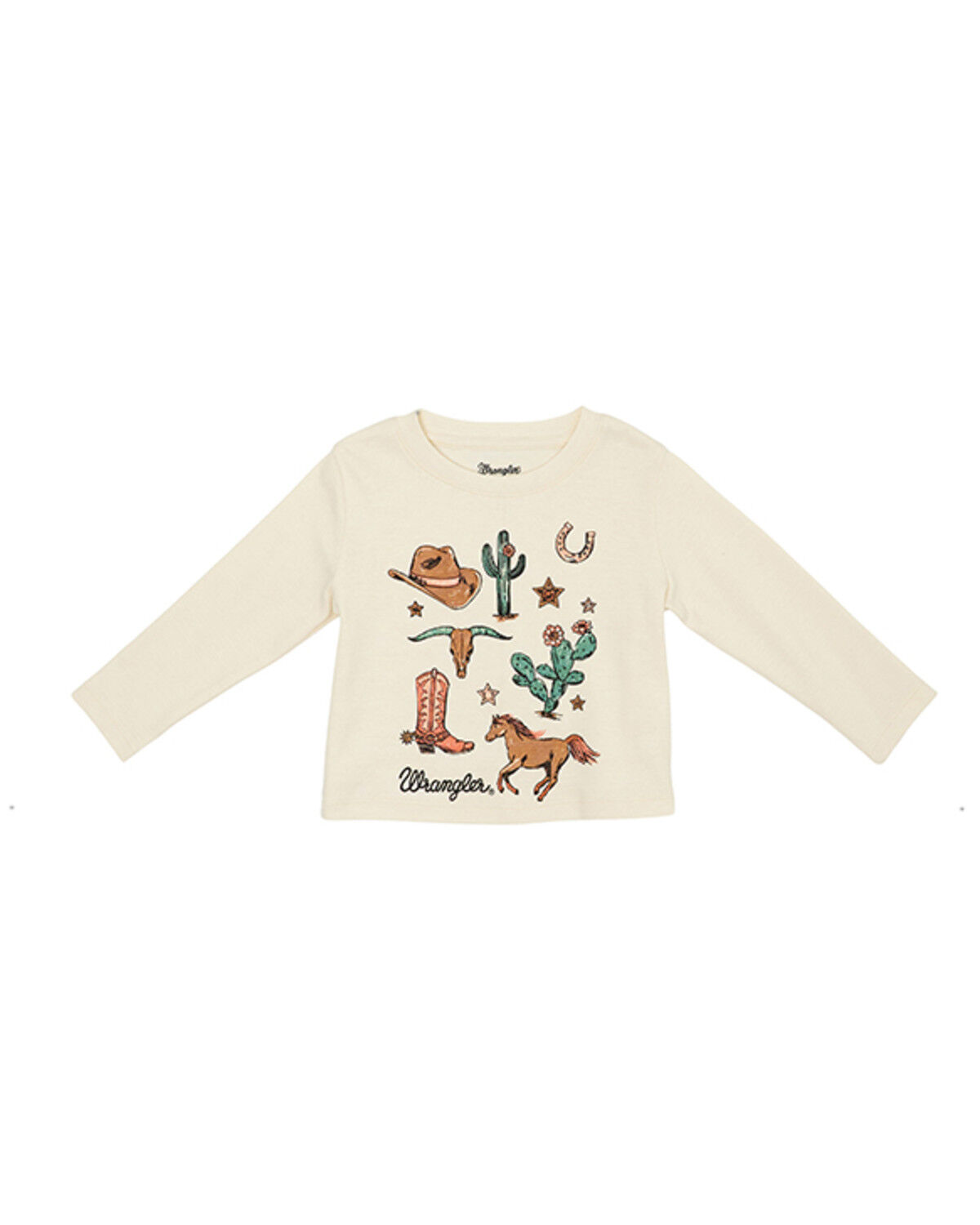Image #1 - Wrangler Toddler Girls' Conversational Long Sleeve Graphic Shirt, White, hi-res