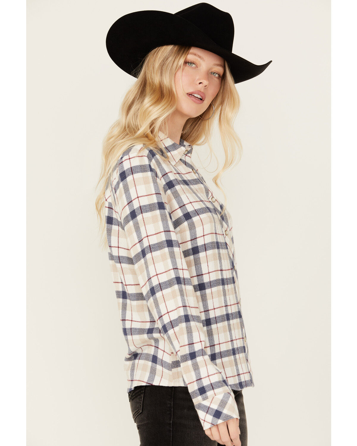 Image #3 - Idyllwind Women's Binkley Plaid Print Long Sleeve Pearl Snap Western Shirt, Ivory, hi-res