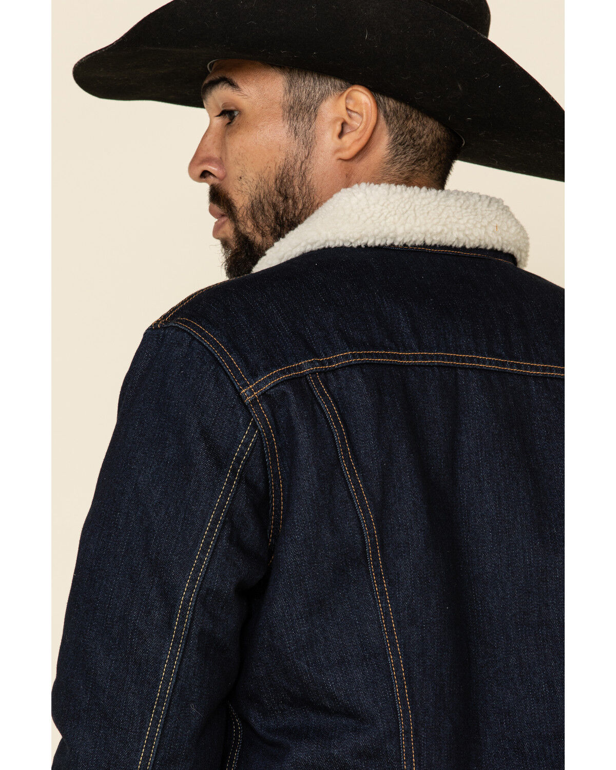 Image #6 - Levi's Men's Juniper Sherpa Lined Trucker Denim Jacket, Dark Blue, hi-res