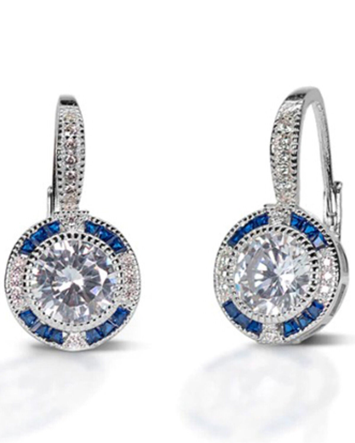 Kelly Herd Women's Sterling Silver Blue Spinel Halo Earrings, Silver, hi-res