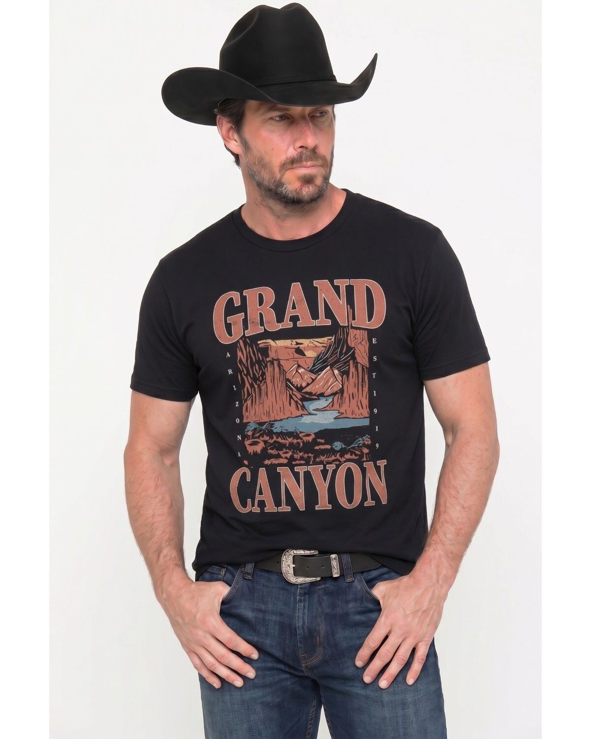 Americana Men's Grand Canyon Short Sleeve Graphic T-Shirt, Black, hi-res