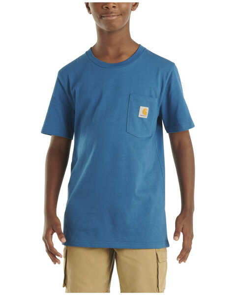 Image #1 - Carhartt Boys' Short Sleeve Pocket T-Shirt, Light Wash, hi-res