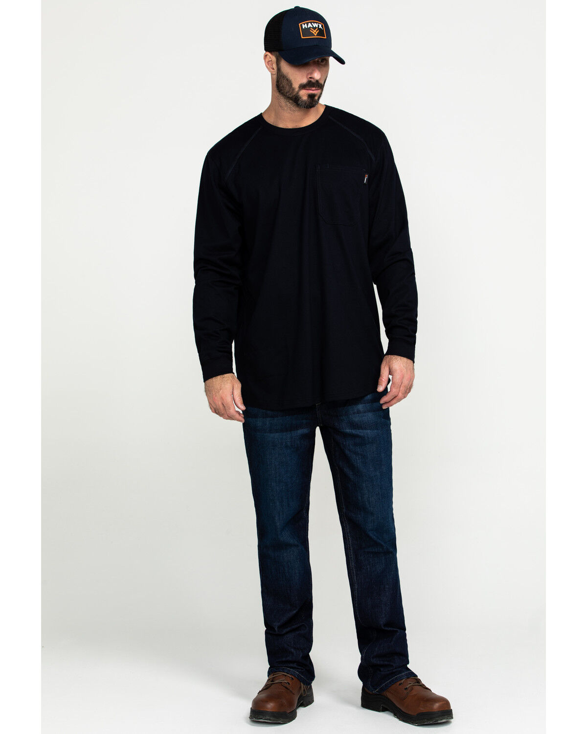 Image #6 - Hawx Men's FR Pocket Long Sleeve Work T-Shirt - Tall, Navy, hi-res