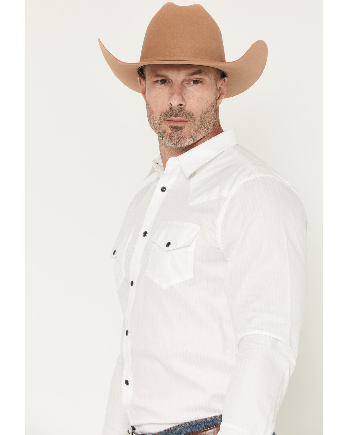 Image #2 - Gibson Trading Co Men's Southside Tonal Satin Striped Long Sleeve Snap Stretch Western Shirt, White, hi-res